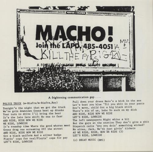 Dead Kennedys Police Truck Us 7 Vinyl Single 7 Inch Record 682308