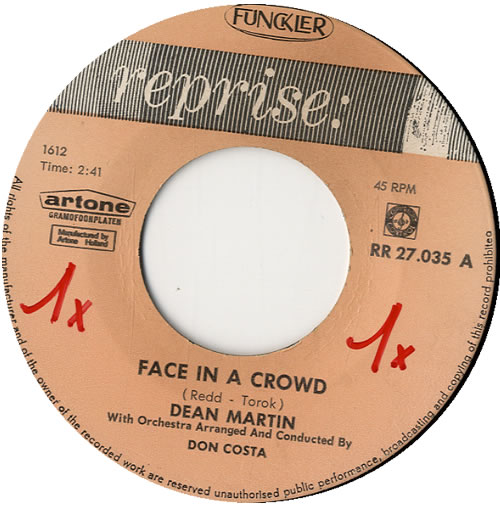 Dean Martin Face In A Crowd 7" vinyl single (7 inch record / 45) Australian 1DM07FA584556