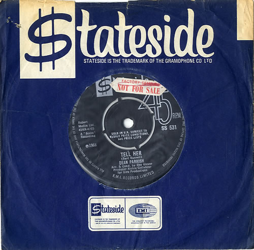 Dean Parrish Tell Her - Factory Sample 7" vinyl single (7 inch record / 45) UK DBU07TE628371