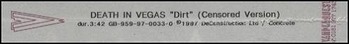Death In Vegas Dirt - Censored Version video (VHS or PAL or NTSC) UK DEAVIDI300899