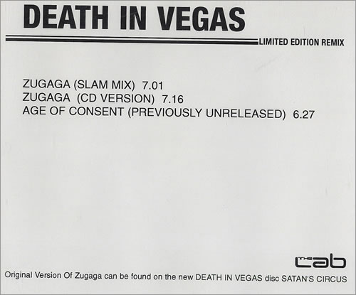 Death In Vegas Zugaga CD-R acetate US DEACRZU439795