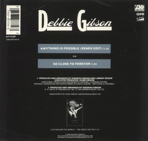 Debbie Gibson Anything Is Possible 7" vinyl picture disc (7 inch picture disc single) UK GIB7PAN18285