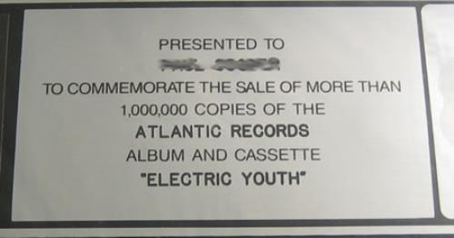 Debbie Gibson Electric Youth award disc US GIBAWEL400822