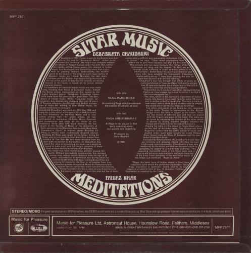 Debu Chaudhuri Sitar Music Meditations vinyl LP album (LP record) UK 2GELPSI760330