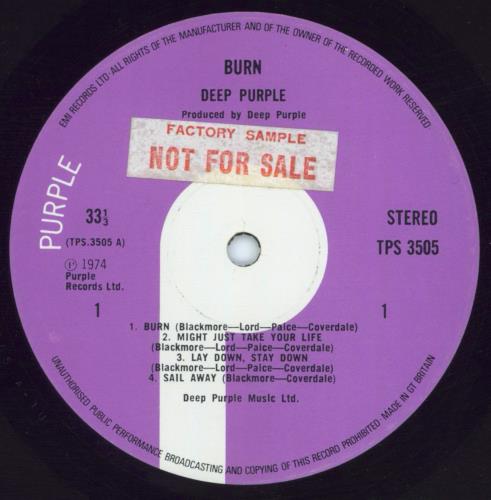 Deep Purple Burn - 2nd - Factory Sample vinyl LP album (LP record) UK DEELPBU808115