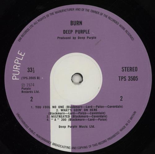 Deep Purple Burn - Gramophone/EMI Labels vinyl LP album (LP record) UK DEELPBU547486