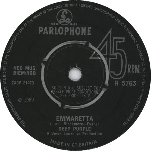 Deep Purple Emmaretta 7" vinyl single (7 inch record / 45) UK DEE07EM54357