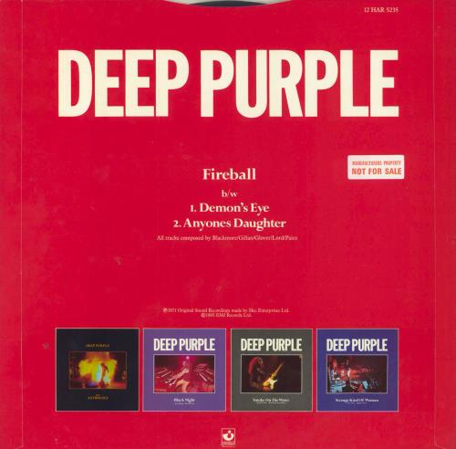 Deep Purple Fireball + Promo Stickered Sleeve 12" vinyl single (12 inch record / Maxi-single) UK DEE12FI798978
