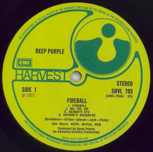 Deep Purple Fireball - 1st + Insert - VG vinyl LP album (LP record) UK DEELPFI614355