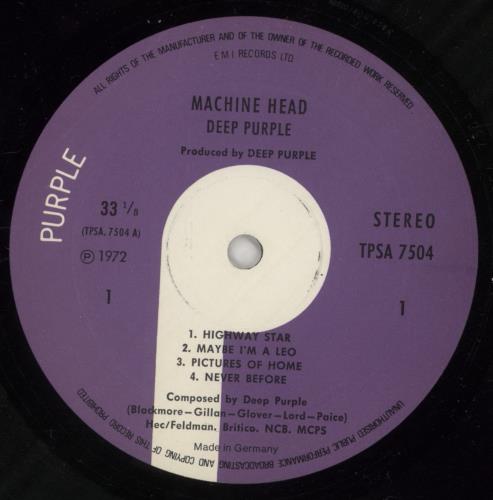 Deep Purple Machine Head vinyl LP album (LP record) German DEELPMA863167