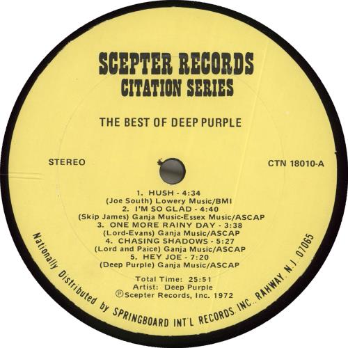 Deep Purple The Best Of Deep Purple vinyl LP album (LP record) US DEELPTH540627
