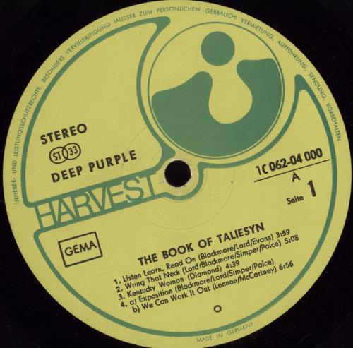 Deep Purple The Book Of Taliesyn - 2nd vinyl LP album (LP record) German DEELPTH769319