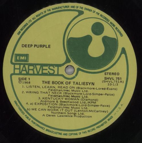 Deep Purple The Book Of Taliesyn - USA Pressing vinyl LP album (LP record) UK DEELPTH859006
