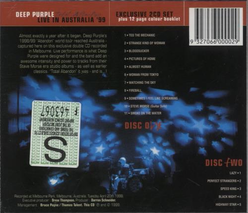 Deep Purple Total Abandon - Live In Australia '99 2 CD album set (Double CD) Australian DEE2CTO144065