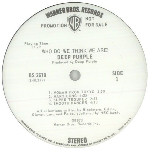 Deep Purple Who Do We Think We Are vinyl LP album (LP record) US DEELPWH74638