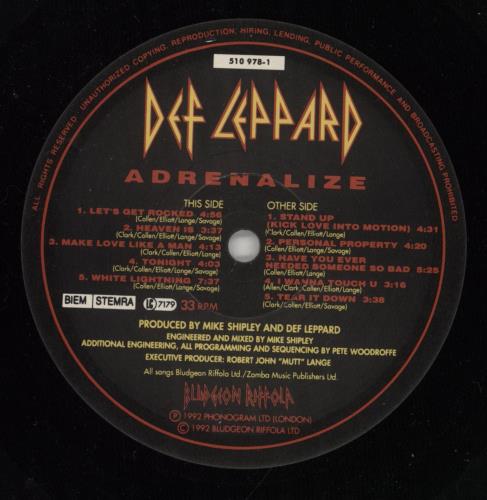 Def Leppard Adrenalize - Stickered - EX vinyl LP album (LP record) UK DEFLPAD496015
