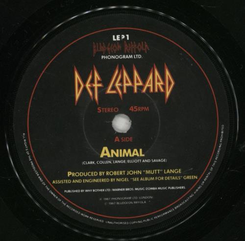 Def Leppard Animal - Paper Labels 7" vinyl single (7 inch record / 45) UK DEF07AN878660
