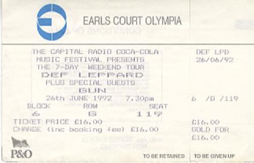 Def Leppard Earls Court Olympia concert ticket UK DEFTIEA303820