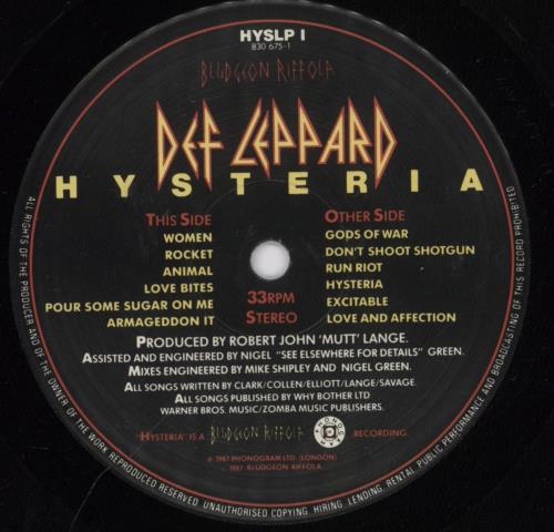 Def Leppard Hysteria - VG vinyl LP album (LP record) UK DEFLPHY892668