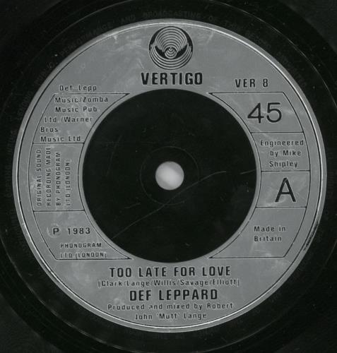 Def Leppard Too Late For Love 7" vinyl single (7 inch record / 45) UK DEF07TO27718