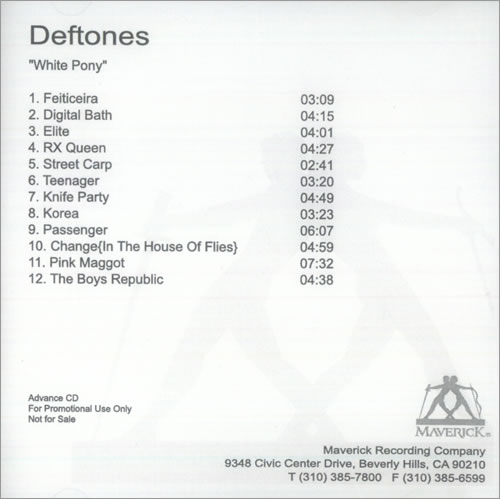 Deftones White Pony CD-R acetate US DFTCRWH159952