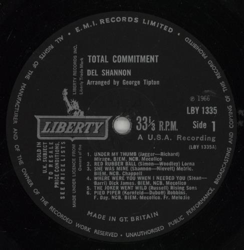 Del Shannon Total Commitment - woc vinyl LP album (LP record) UK NNNLPTO739137