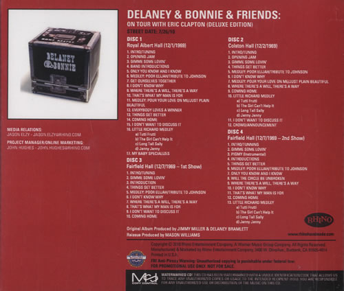 Delaney & Bonnie On Tour With Eric Clapton - Deluxe Edition CD-R acetate US D&BCRON516649