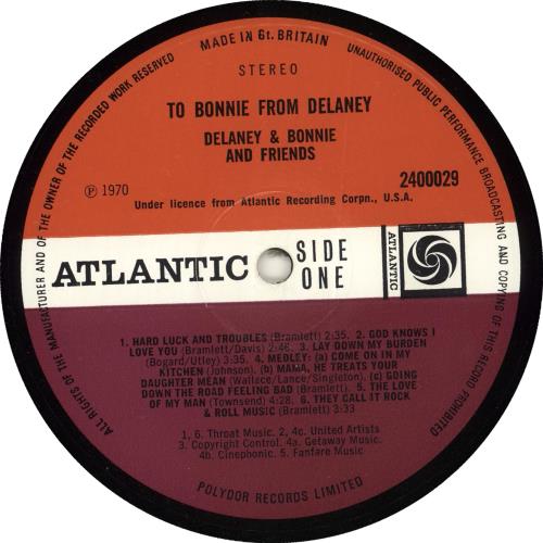 Delaney & Bonnie To Bonnie From Delaney - EX vinyl LP album (LP record) UK D&BLPTO721526