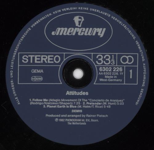 Demis Roussos Demis Attitudes vinyl LP album (LP record) German DMRLPDE892441