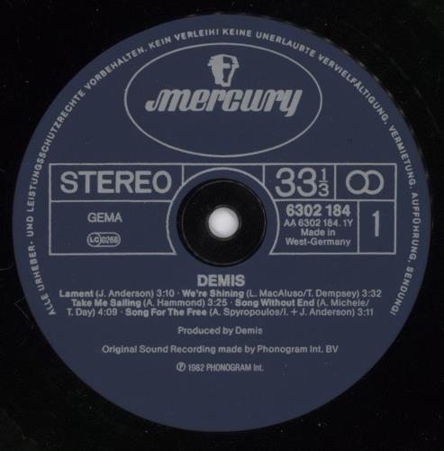 Demis Roussos Demis vinyl LP album (LP record) German DMRLPDE892436