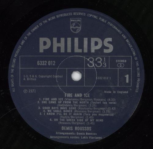 Demis Roussos Fire And Ice vinyl LP album (LP record) UK DMRLPFI752555