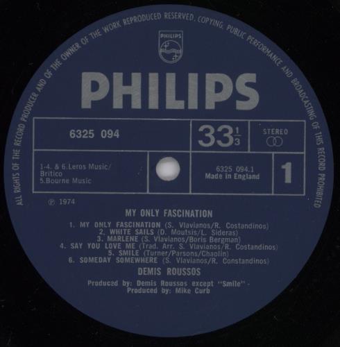Demis Roussos My Only Fascination vinyl LP album (LP record) UK DMRLPMY228741