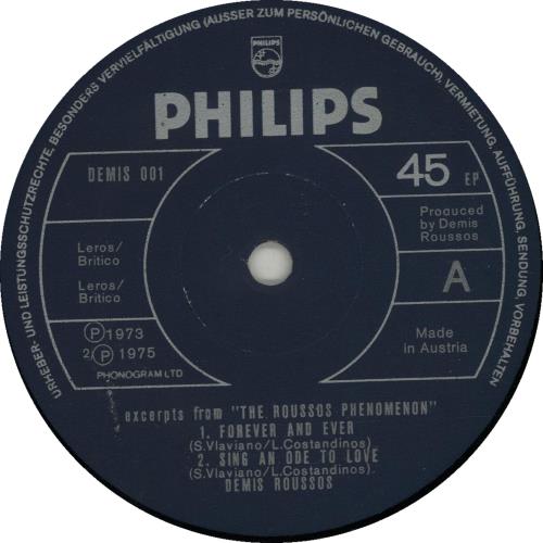 Demis Roussos The Roussos Phenomenon EP - solid 7" vinyl single (7 inch record / 45) UK DMR07TH645611