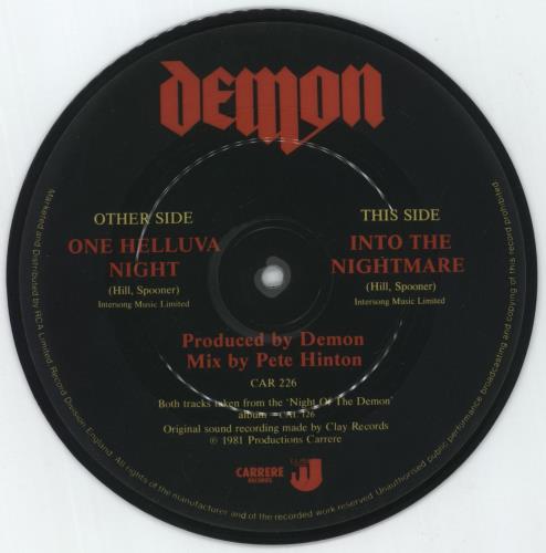 Demon (Rock) One Helluva Night 7" vinyl picture disc (7 inch picture disc single) UK DEM7PON16951