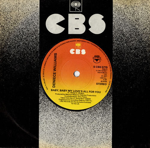 Deniece Williams Baby, Baby My Love's All For You 7" vinyl single (7 inch record / 45) UK DNW07BA564488