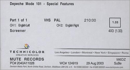 Depeche Mode 101 - Special Features video (VHS or PAL or NTSC) UK DEPVISP394769
