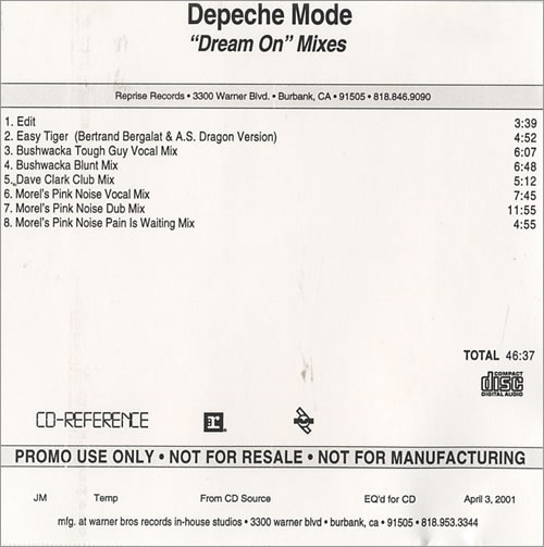 Depeche Mode Dream On Mixes CD-R acetate US DEPCRDR184215