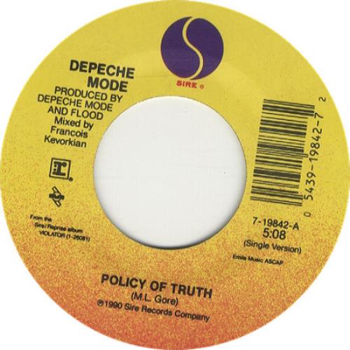 Depeche Mode Policy Of Truth 7" vinyl single (7 inch record / 45) US DEP07PO201294