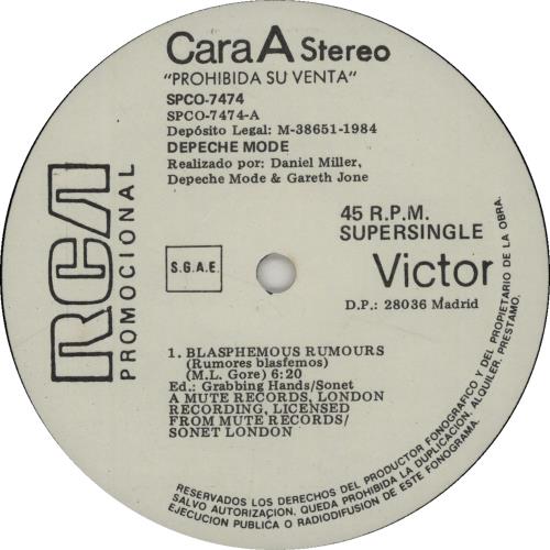 Depeche Mode Rumores Blasfemos 12" vinyl single (12 inch record / Maxi-single) Spanish DEP12RU652053