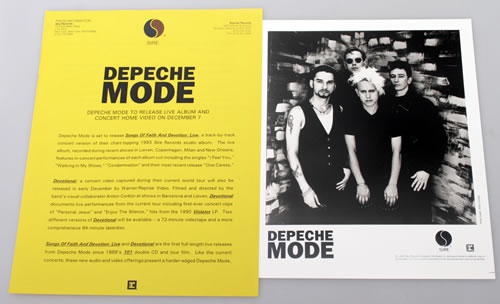 Depeche Mode Songs Of Faith & Devotion: Live media press pack US DEPPPSO30063
