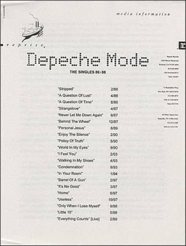 Depeche Mode The Singles media press pack US DEPPPTH125699