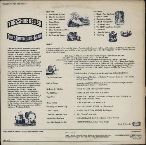 Derek & Dorothy Elliott Yorkshire Relish vinyl LP album (LP record) UK D=DLPYO757905