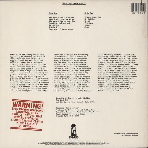 Derek And Clive Derek And Clive Live vinyl LP album (LP record) US D/CLPDE486398
