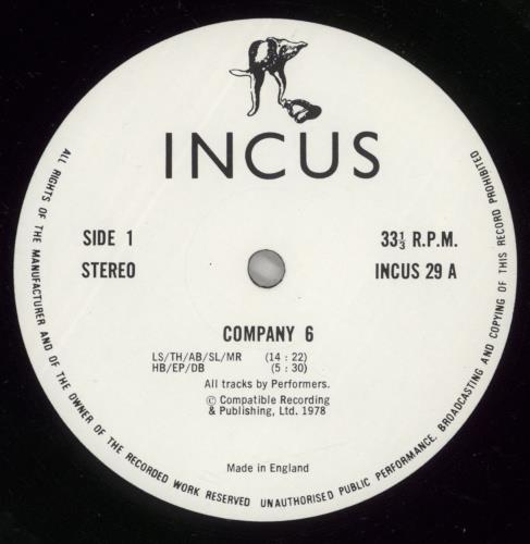 Derek Bailey Company 6 vinyl LP album (LP record) UK EZ1LPCO886981