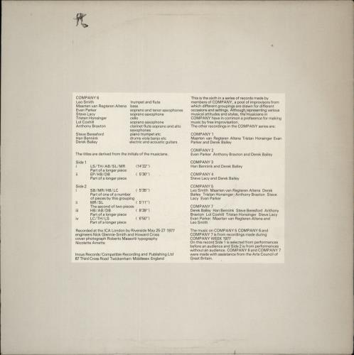 Derek Bailey Company 6 vinyl LP album (LP record) UK EZ1LPCO886981