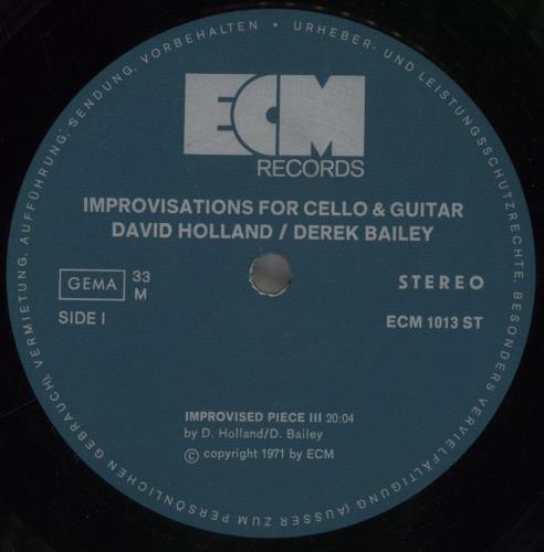 Derek Bailey Improvisations For Cello And Guitar vinyl LP album (LP record) German EZ1LPIM857320