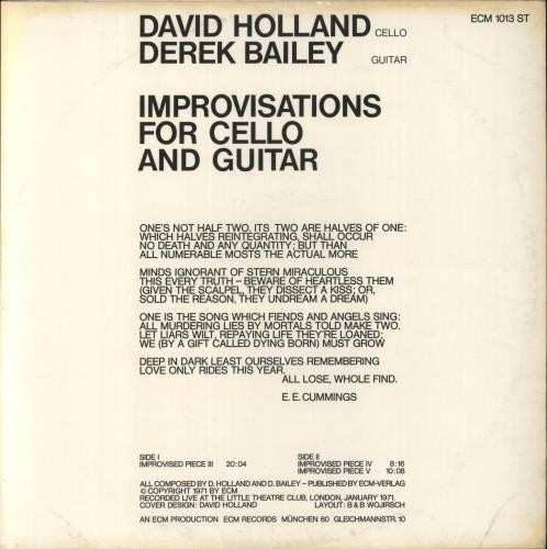 Derek Bailey Improvisations For Cello And Guitar vinyl LP album (LP record) German EZ1LPIM857320