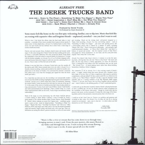 Derek Trucks Already Free - 180gm 2-LP vinyl record set (Double LP Album) UK DX52LAL802058