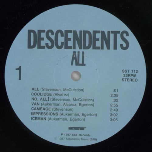 Descendents All - 1st - EX vinyl LP album (LP record) US DECLPAL864212