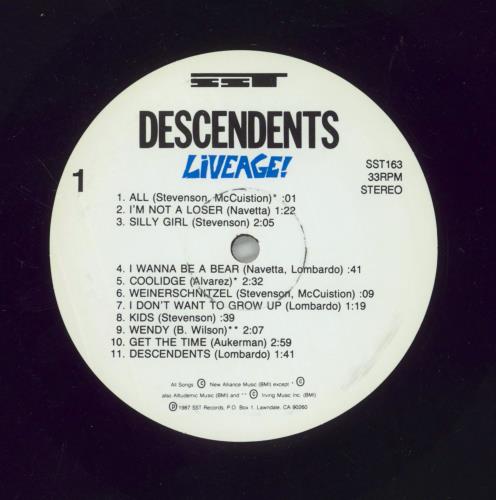 Descendents Liveage! vinyl LP album (LP record) US DECLPLI870635
